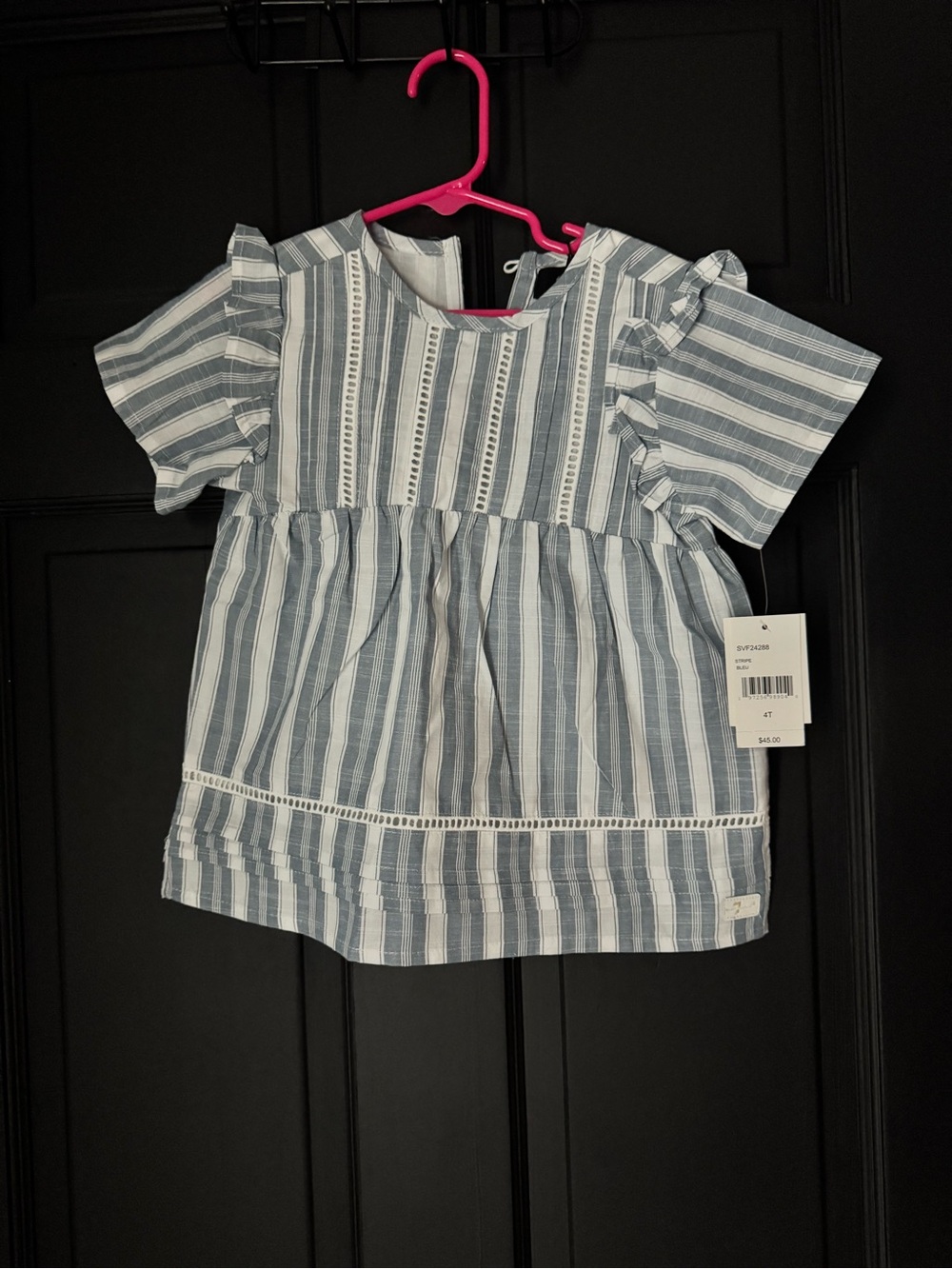 Ripe Blue & White Striped Short Sleeve Peplum Blouse
